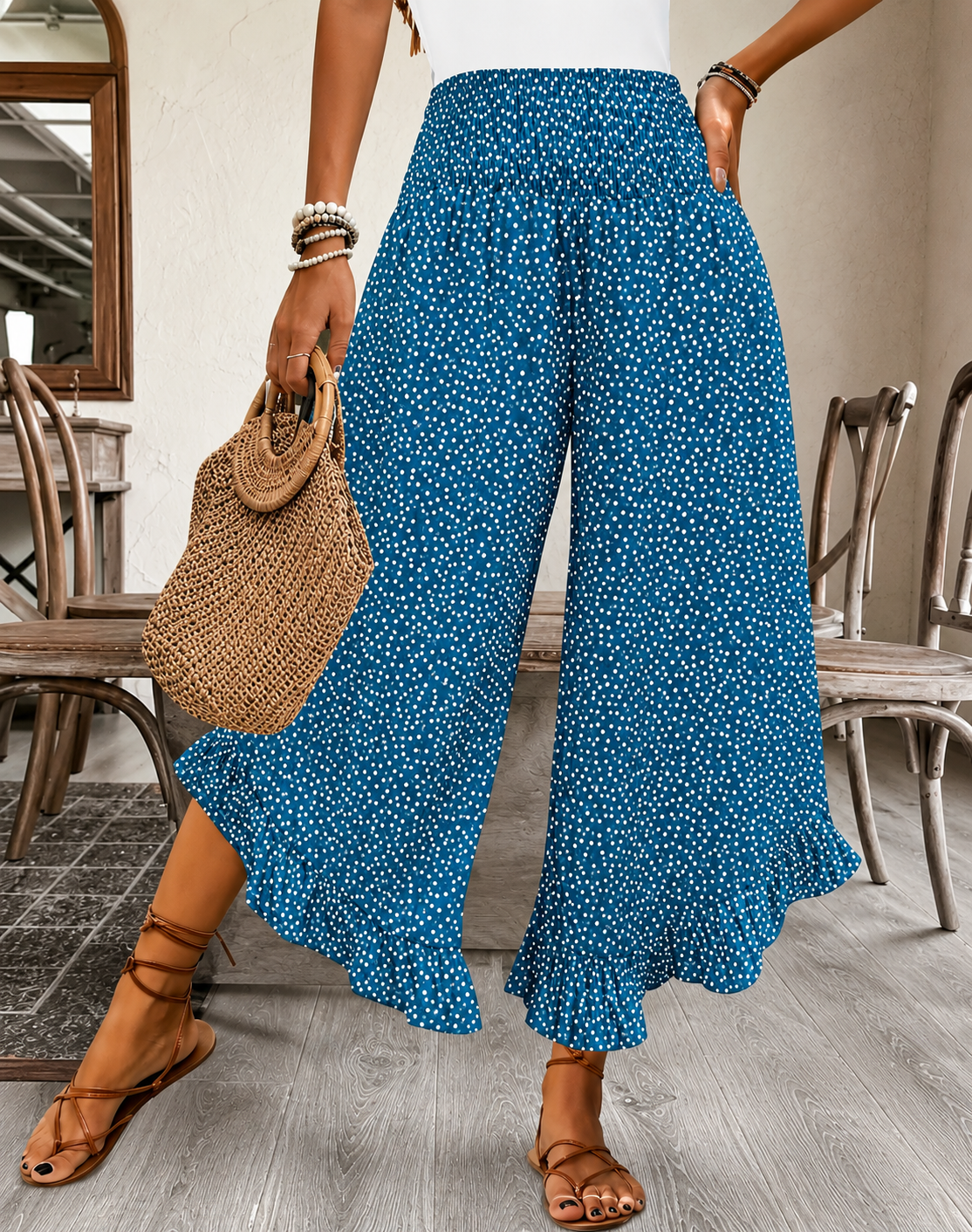 Pantalon décontracté à pois